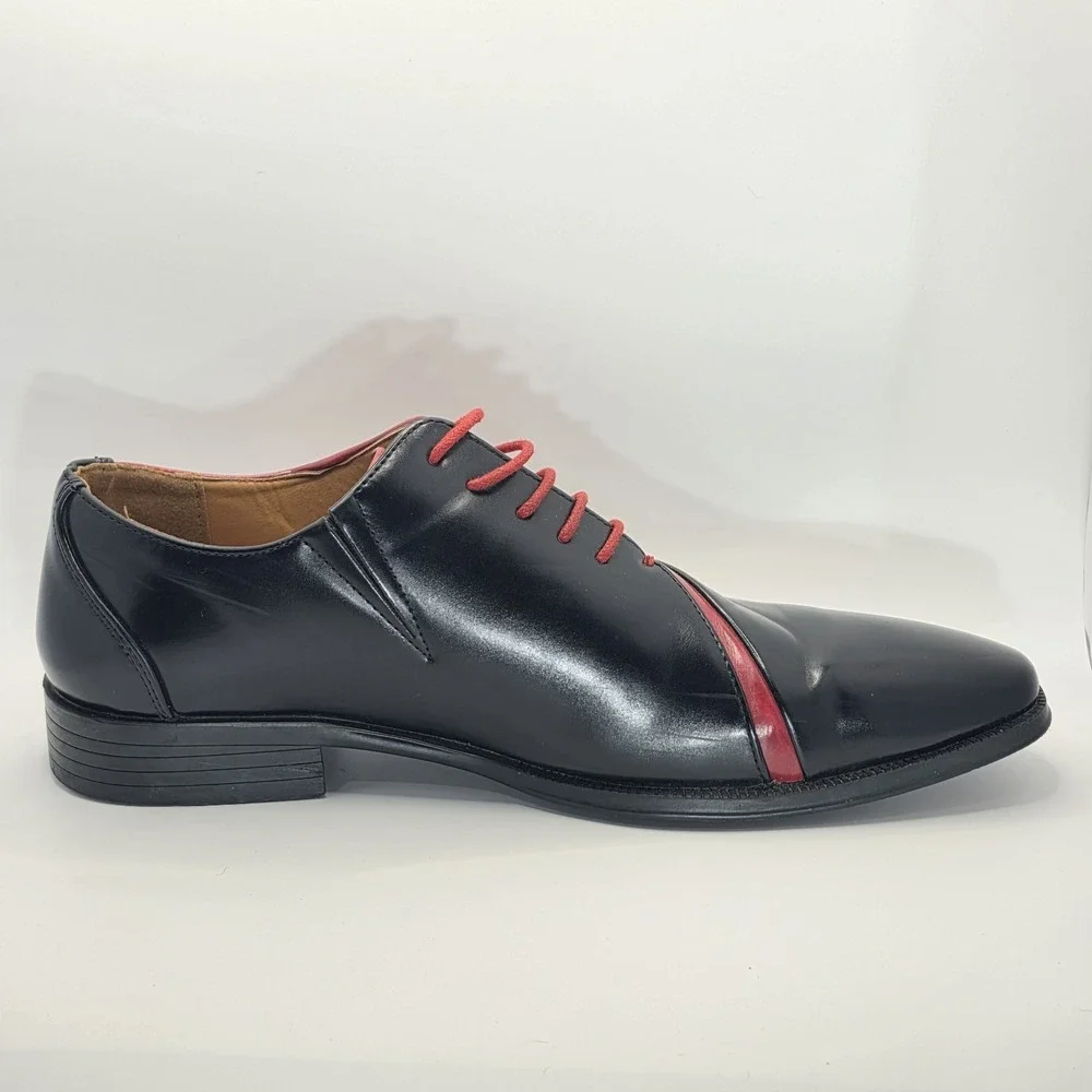 Antonio Cerrelli 6980 Men Dress Shoes Black Red Two Tone Oxfords Lace Up Sz 8.5